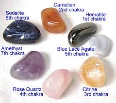  seven crystals representing seven chakra centres, as used by Reiki Master Philip Marshall in cardiff
