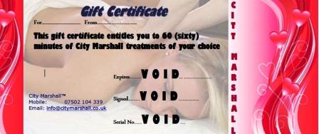 Cardiff massage Valantine's Day Gift Voucher for 60 minutes massage treatment of your choice