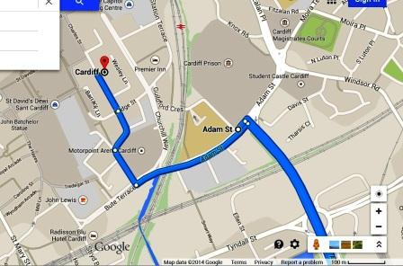 driving instructions to Cardiff city centre and queen street from Cardiff bay and from Adam Street Radisson hotel