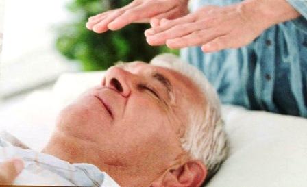 elderly man in Cardiff having Reiki chakra balancing